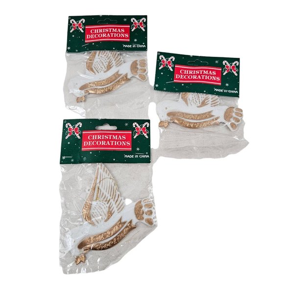 Bird Ornaments Set of 12 White Gold Christmas Tree Decorations Vintage Holiday - Picture 5 of 9